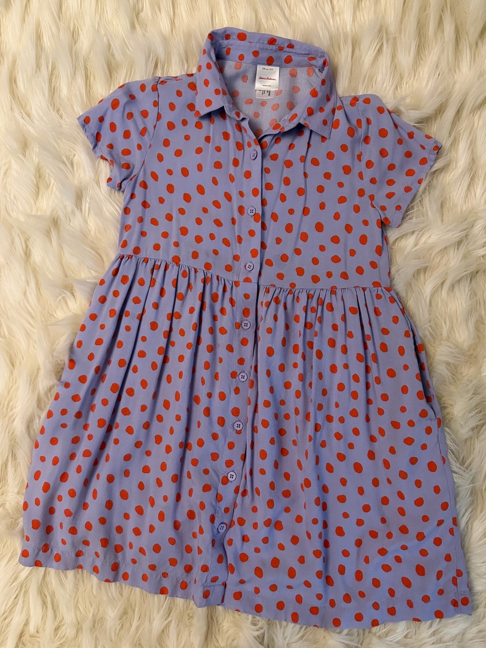 Hanna Andersson Lavender Dot Shirt Dress with Pockets Sz 8/130